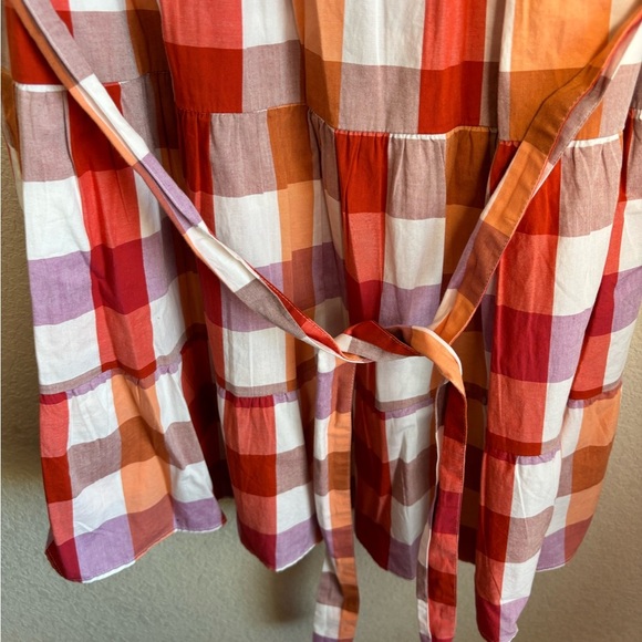 NWT J. Crew Coral Lilac Gingham Checkered Tiered V-Neck Pocketed Dress 14 - Picture 10 of 13